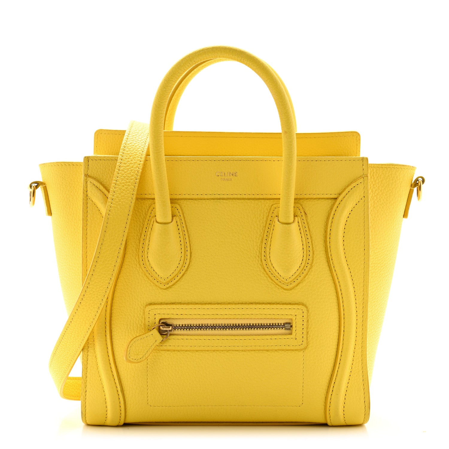 Celine Drummed Calfskin Nano Luggage Citron 1 of 13