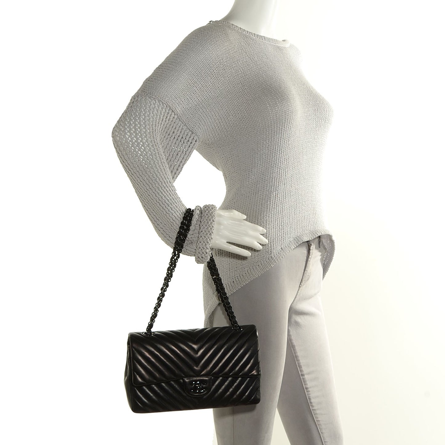 Lambskin Chevron 11.12 Medium Double Flap So Black