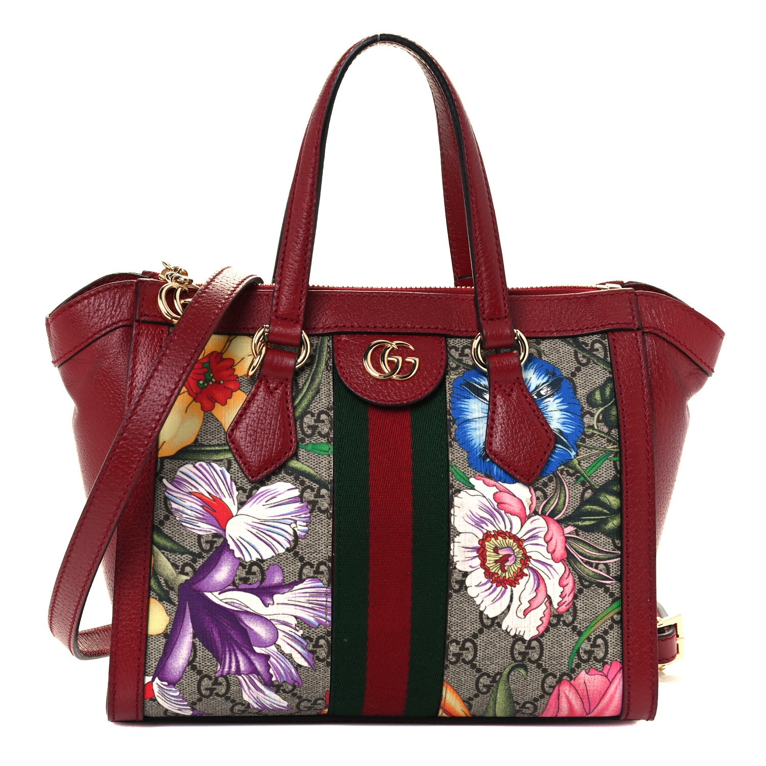 Gucci GG Supreme Monogram Flora Web Small Ophidia Tote Bag Red 1 of 11