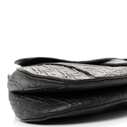 Christian Dior Calfskin Embossed Oblique Saddle Bag Black 9 of 10