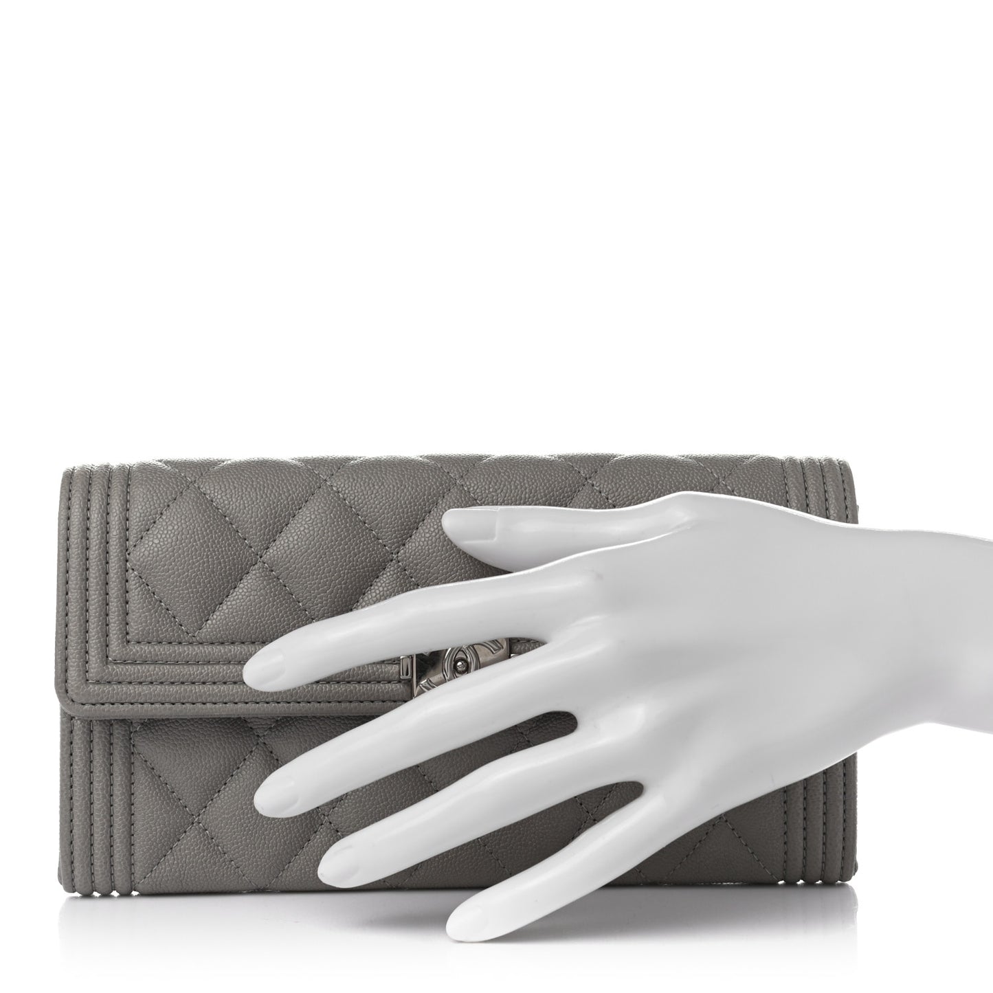 Caviar Quilted Large Boy Gusset Flap Wallet Grey