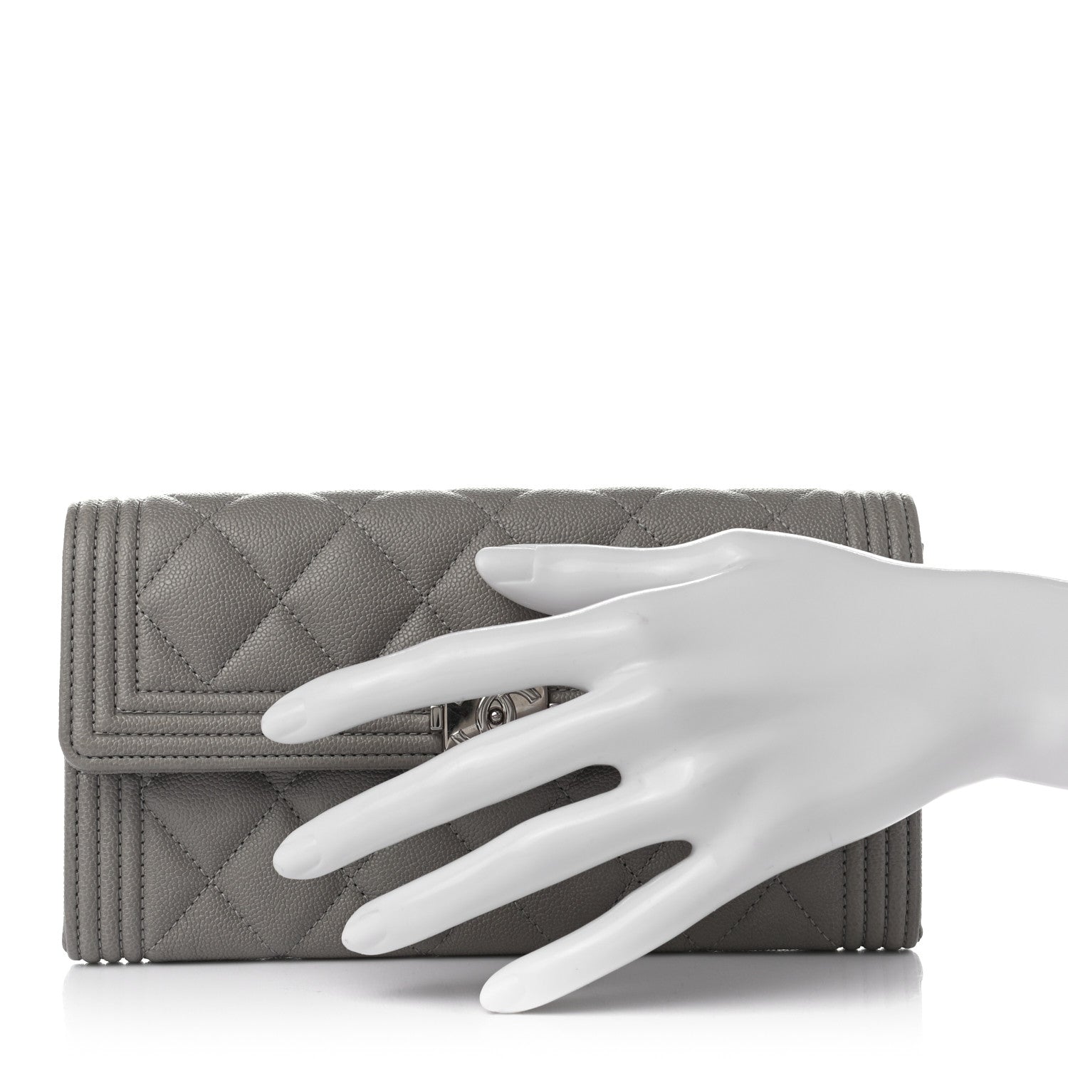 Chanel Caviar Quilted Large Boy Gusset Flap Wallet Grey 2 of 8