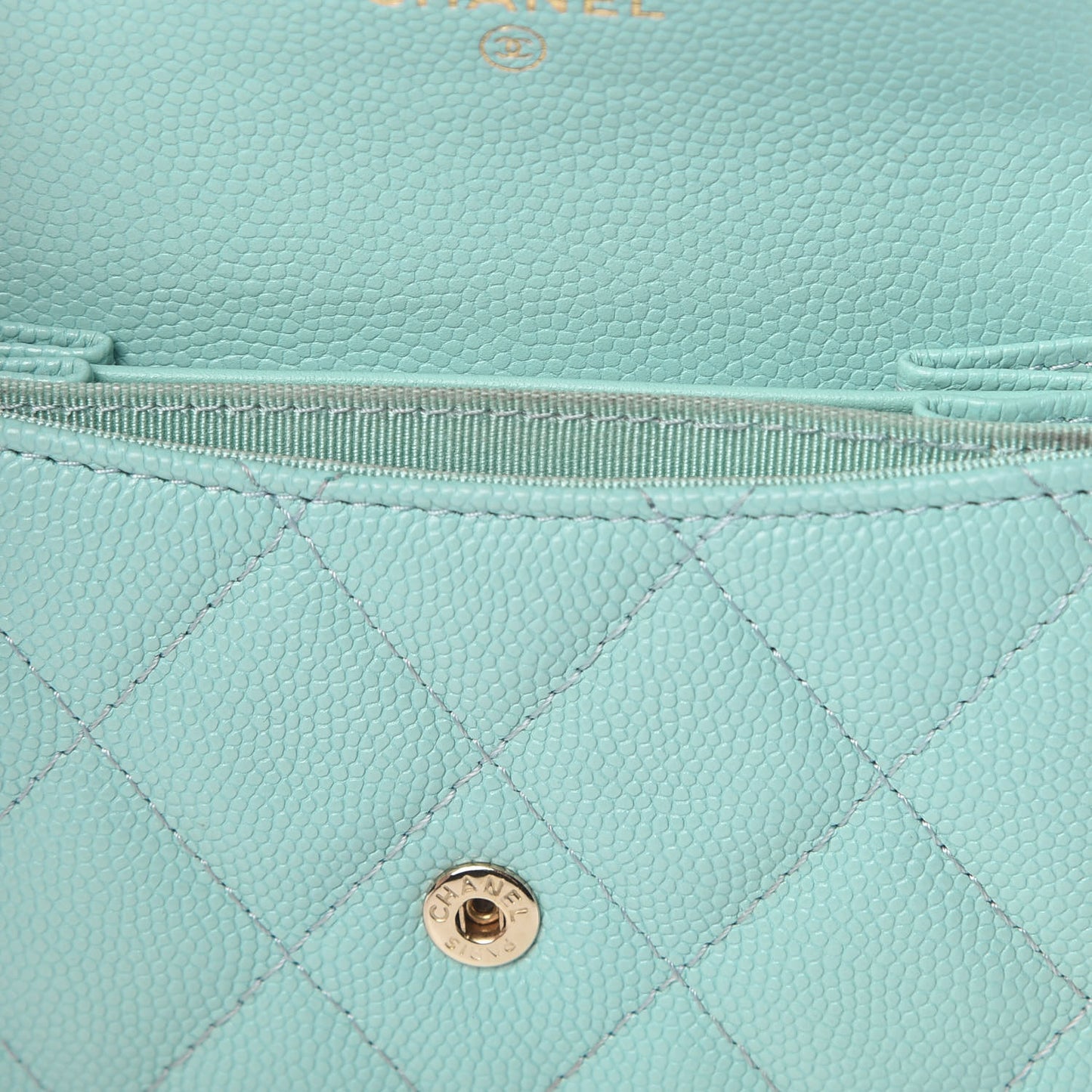 Caviar Quilted Flap Card Holder Wallet Light Blue