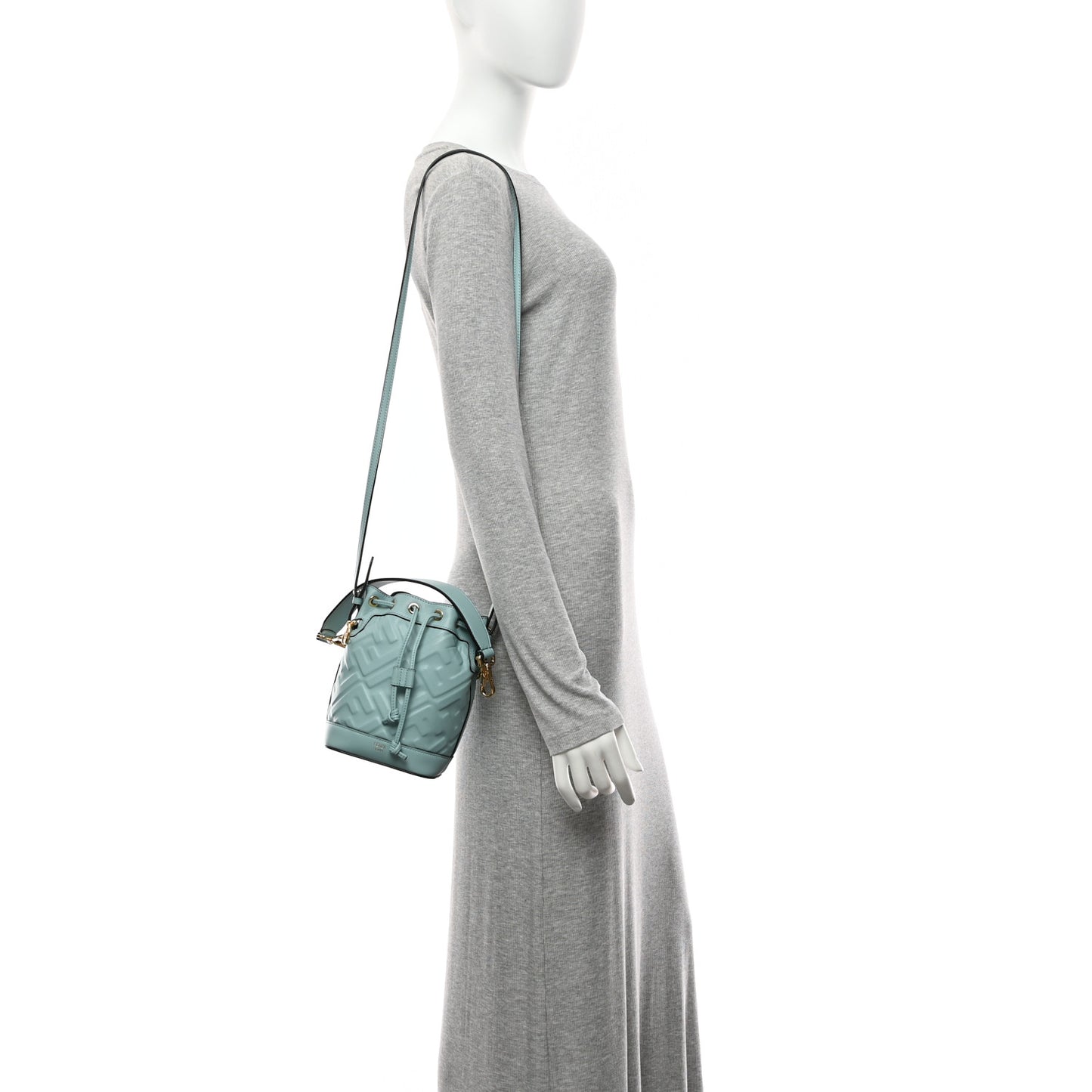 Vitello Liberty F is Fendi FF 1974 Embossed Mini Mon Tresor Bucket Bag Light Blue