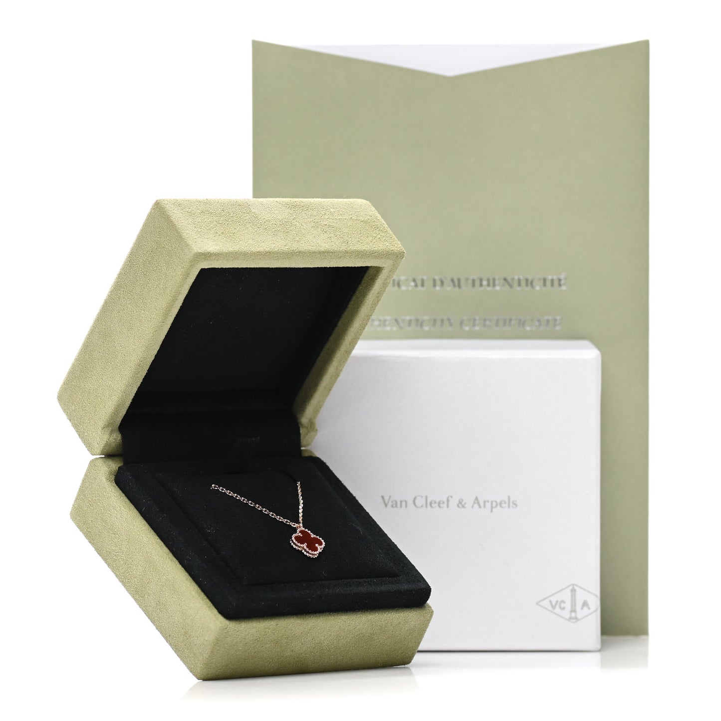 18K Rose Gold Carnelian Sweet Alhambra Pendant Necklace