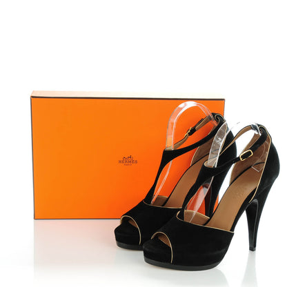 Hermes Goatskin Suede Fracas Sandal Pumps 38.5 Black 4 of 8