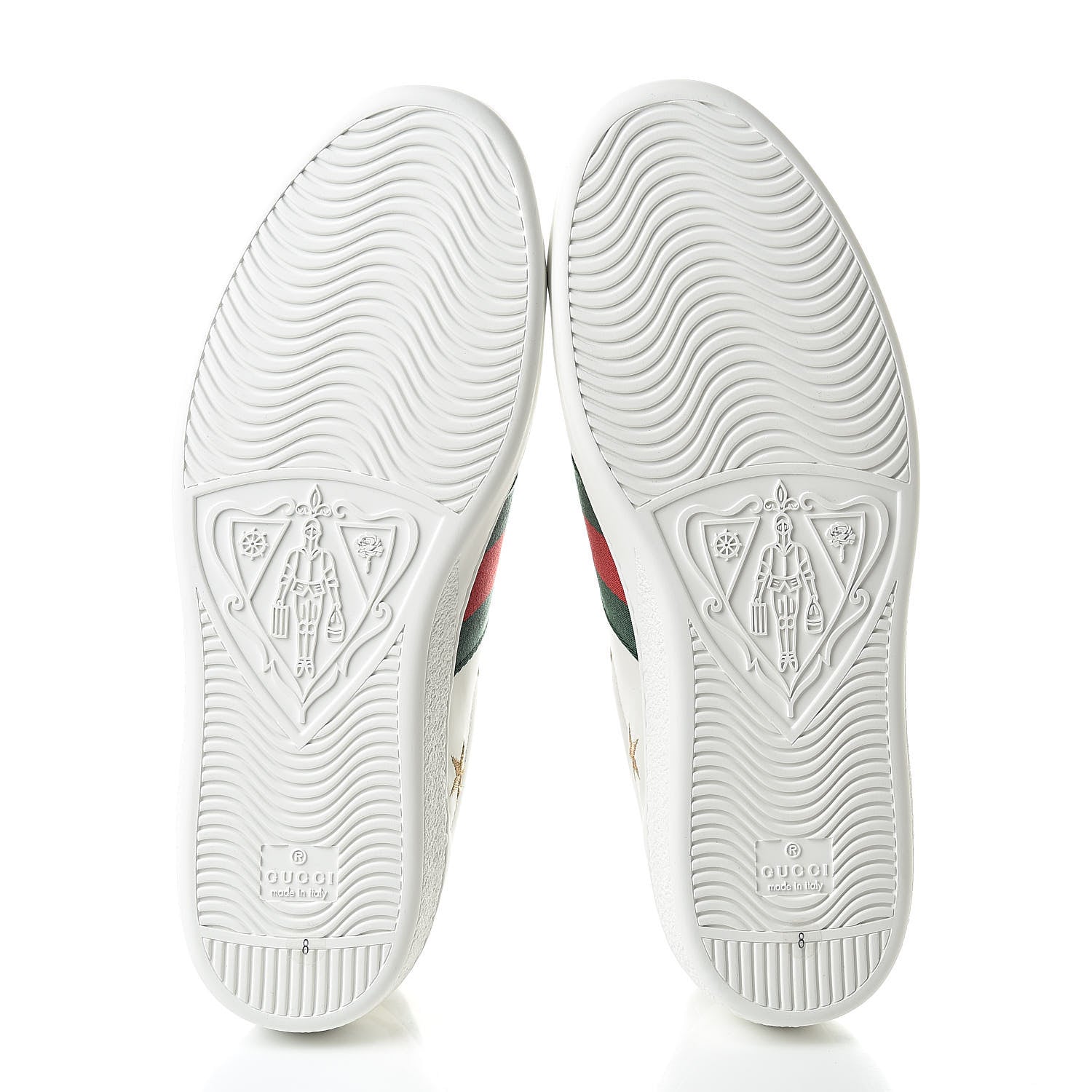 Gucci Calfskin Ayers Web Bee Star Embroidered Mens Ace Sneakers 8 White Green 7 of 11