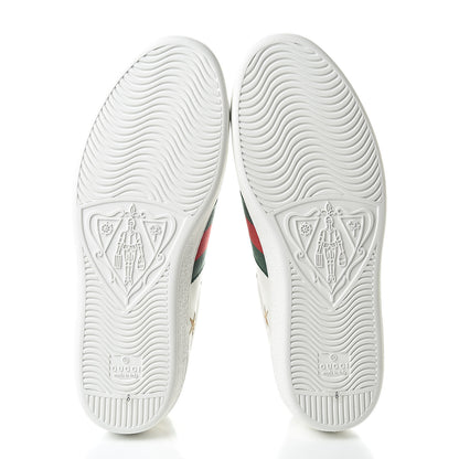 Gucci Calfskin Ayers Web Bee Star Embroidered Mens Ace Sneakers 8 White Green 7 of 11