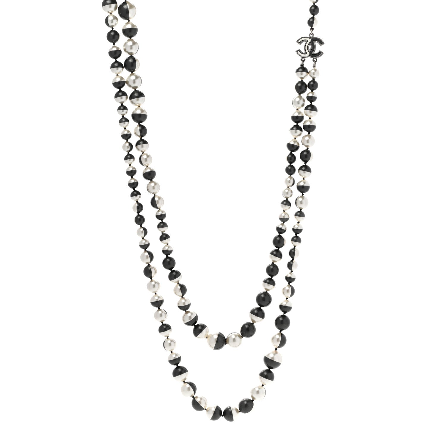 Chanel Pearl CC Long Necklace Ivory Black 1 of 9