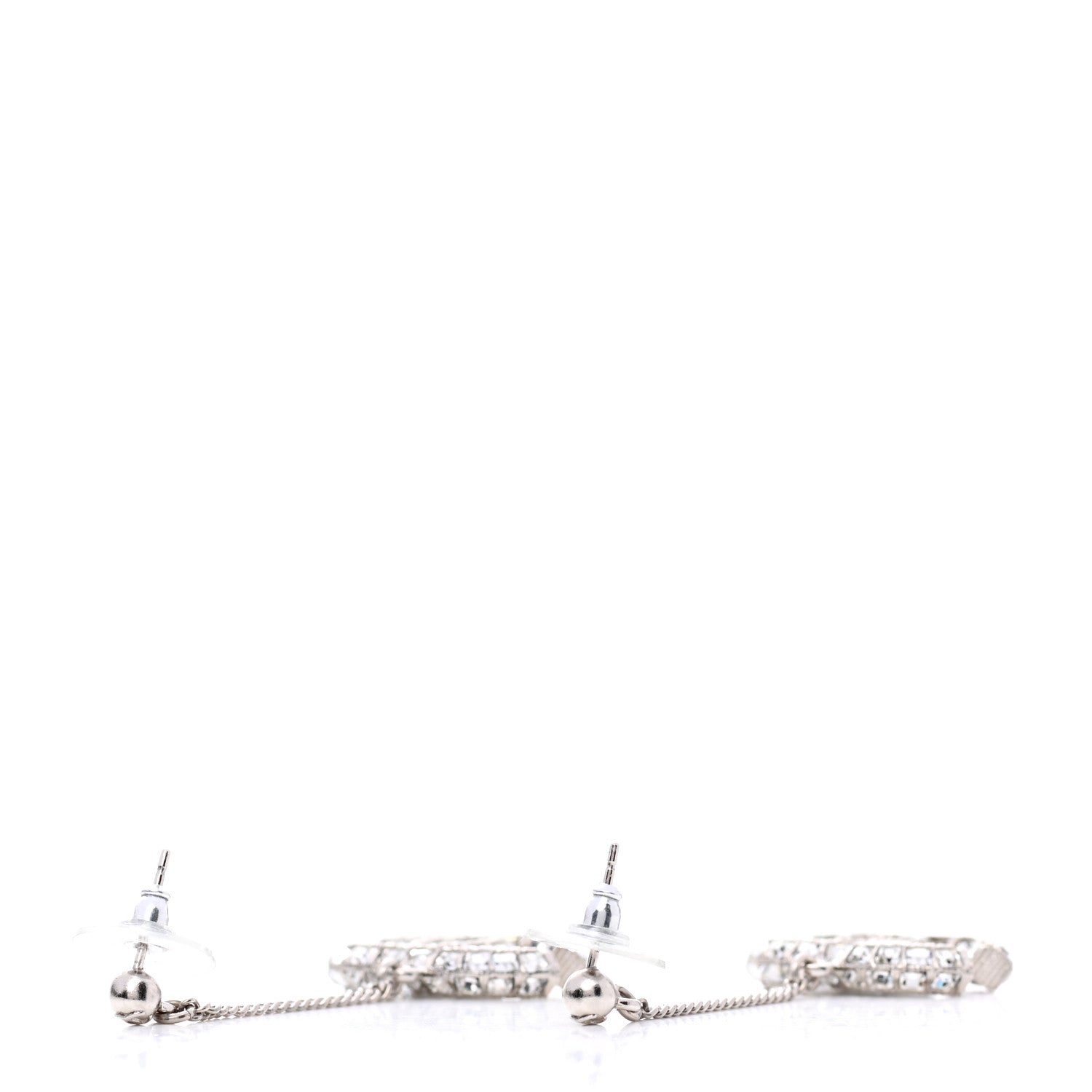 Chanel Baguette Crystal CC Drop Earrings Silver 3 of 3