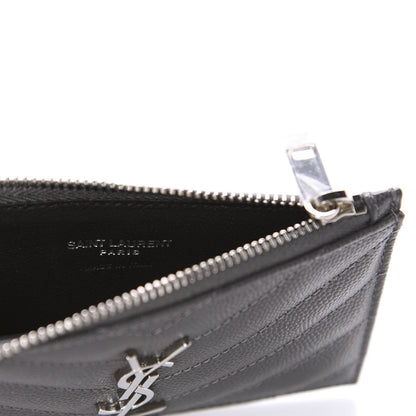 Saint Laurent Grain De Poudre Matelasse Chevron Monogram Fragments Zippered Card Case Coal 6 of 8