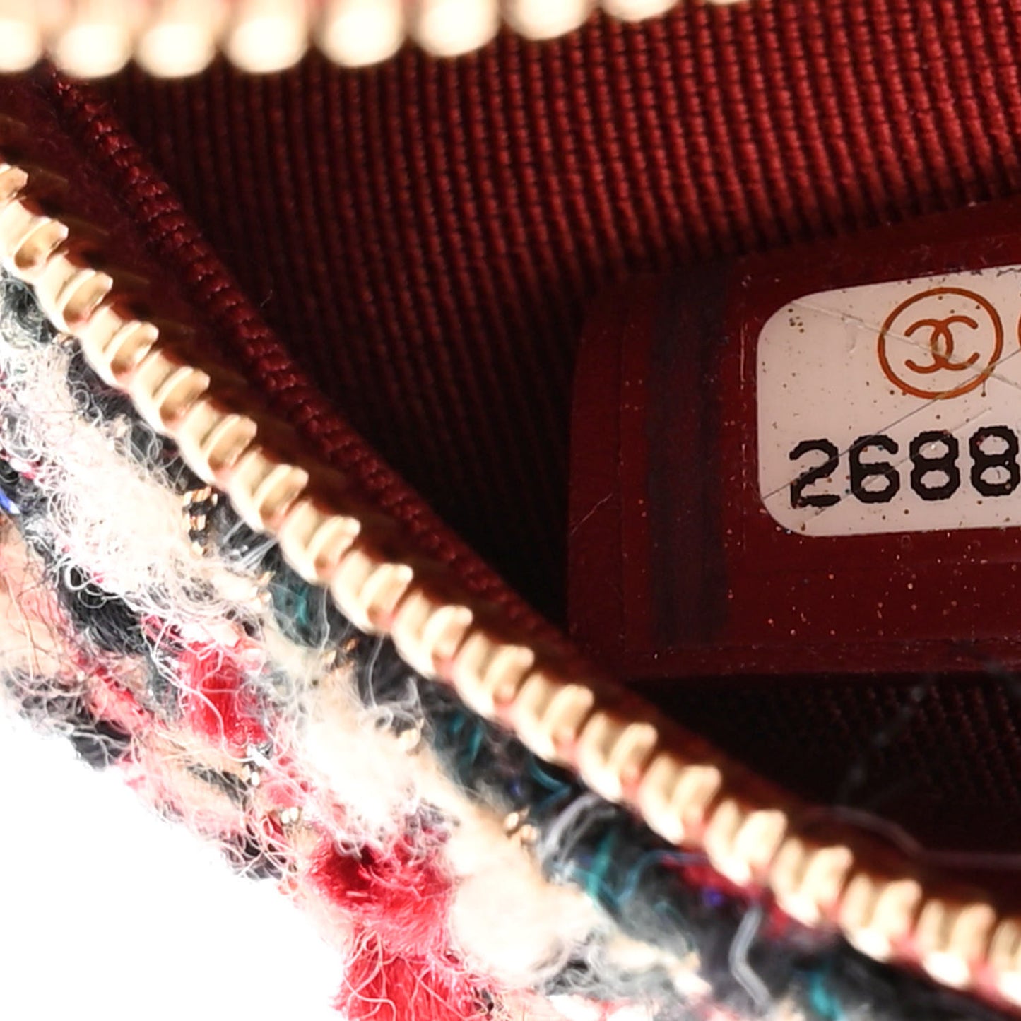 Tweed Quilted Round Clutch With Chain Red