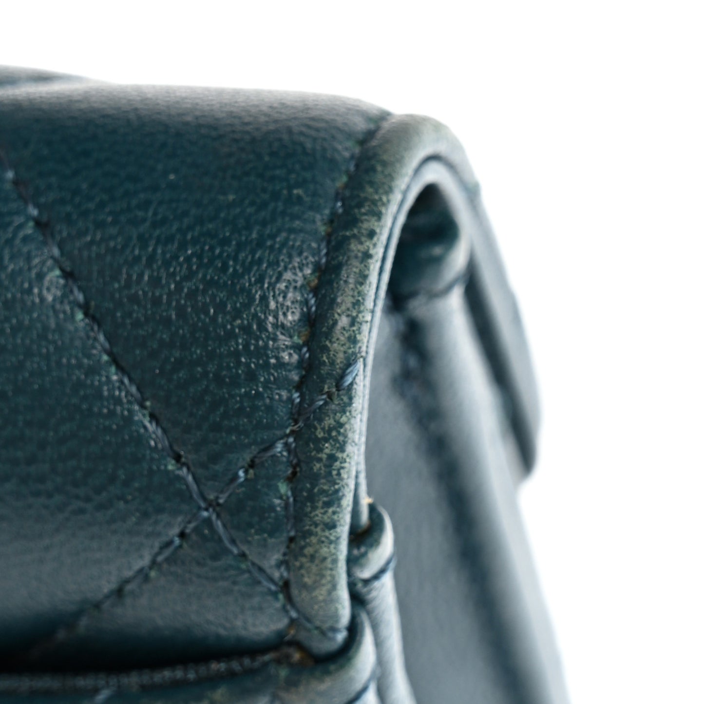 Lambskin Quilted Flap Card Holder Wallet Dark Turquoise