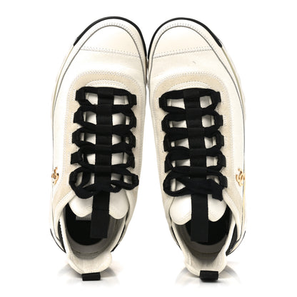 Chanel Velvet Calfskin Mixed Fibers CC Sneakers 37 Ivory Black 2 of 9