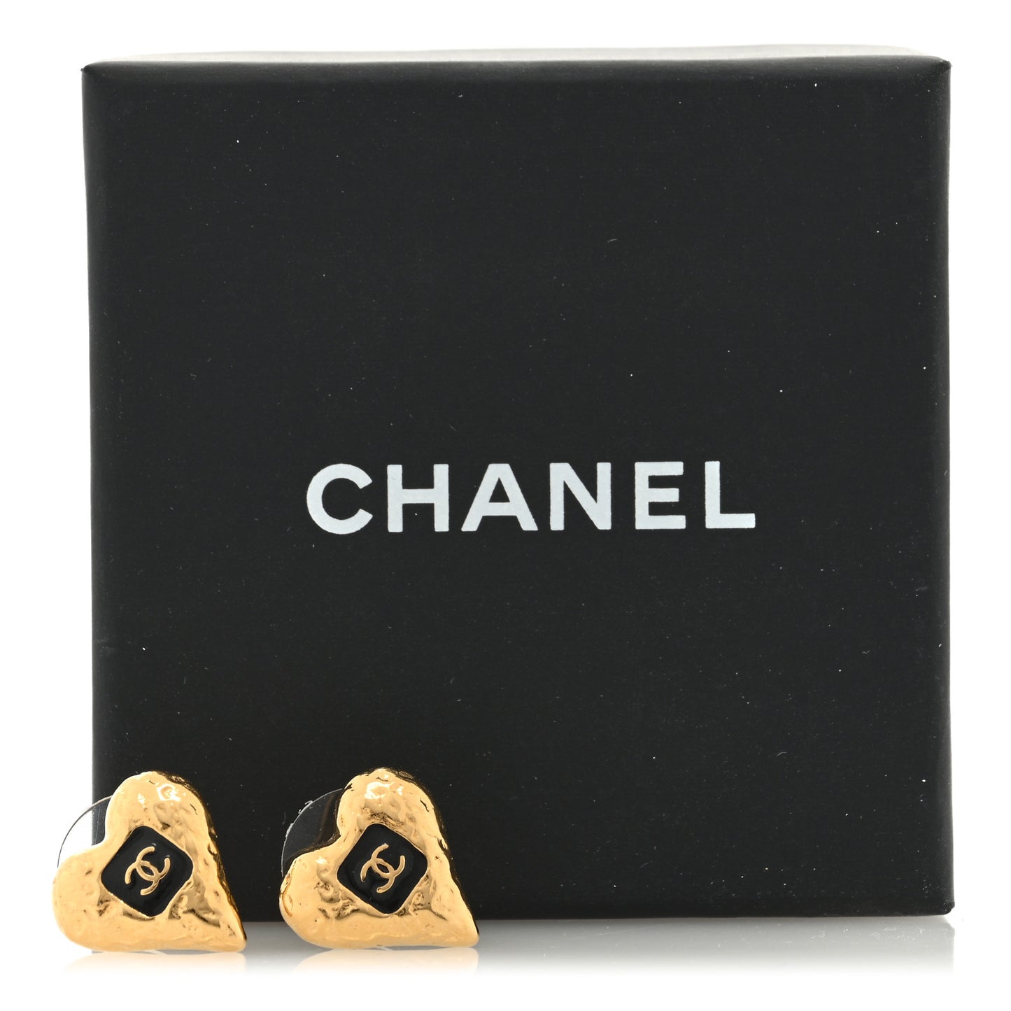 Metal Resin CC Heart Earrings Gold Black