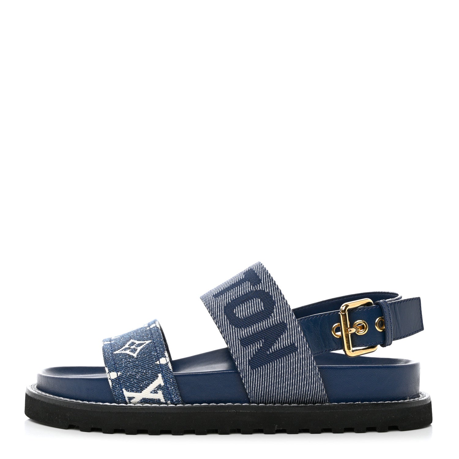 Louis Vuitton Monogram Denim Paseo Flat Comfort Sandals 37.5 Navy Blue 1 of 12