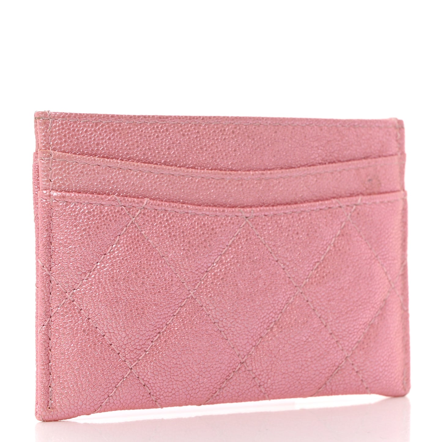 Iridescent Caviar Quilted Card Holder Pink