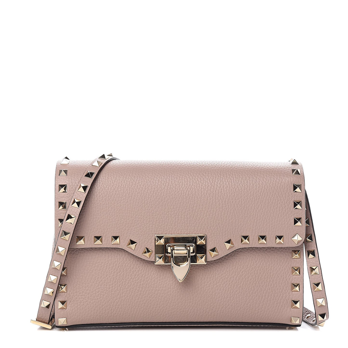 Pebbled Calfskin Medium Rockstud Flip Lock Crossbody Bag Poudre