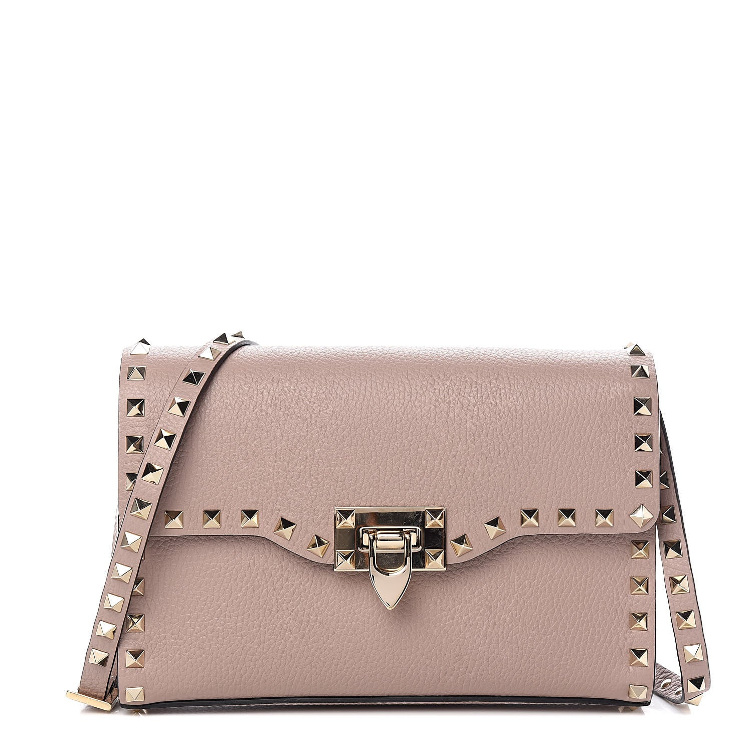 Valentino Garavani Pebbled Calfskin Medium Rockstud Flip Lock Crossbody Bag Poudre 1 of 9