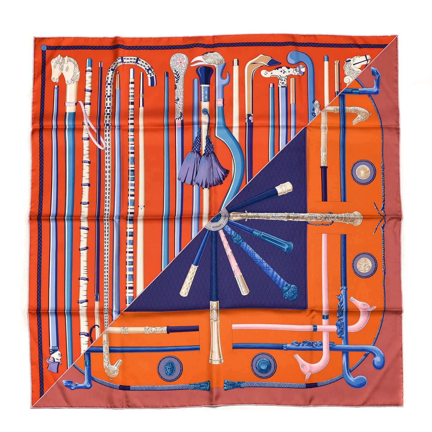 Silk Cannes Et Cannes Scarf 90 Orange Bleu Voire