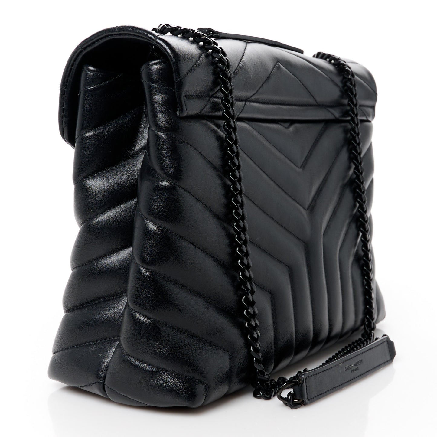Calfskin Y Quilted Monogram Monochrome Medium Loulou Chain Satchel Black