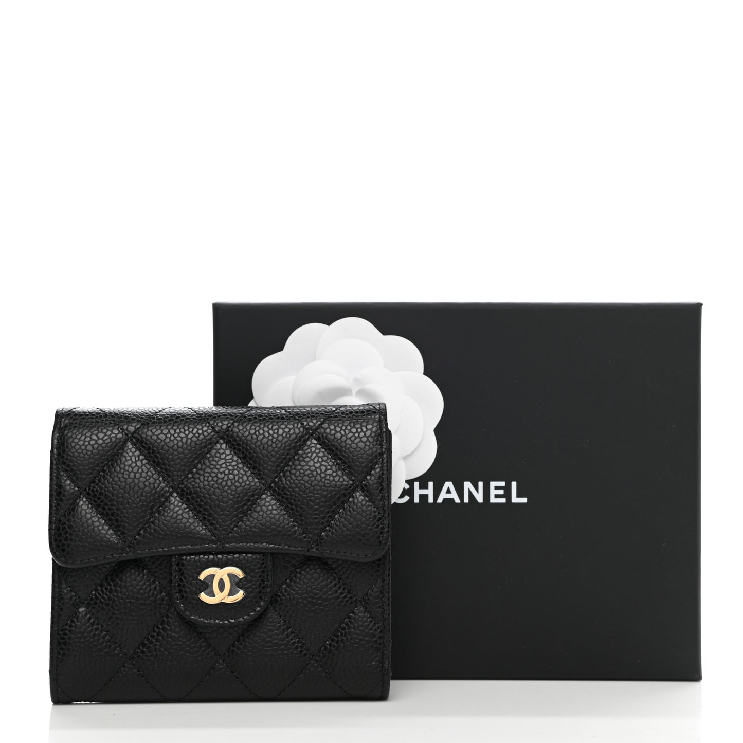 Caviar Quilted Compact Flap Wallet Black