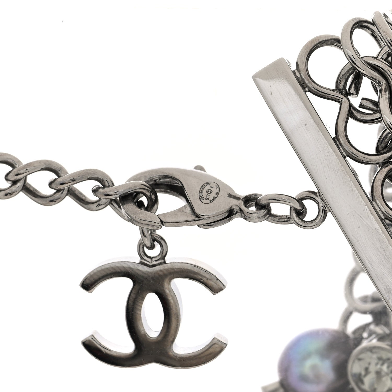Chanel Pearl Bead Crystal CC Chain Choker Silver Multicolor 4 of 4