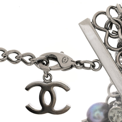 Chanel Pearl Bead Crystal CC Chain Choker Silver Multicolor 4 of 4