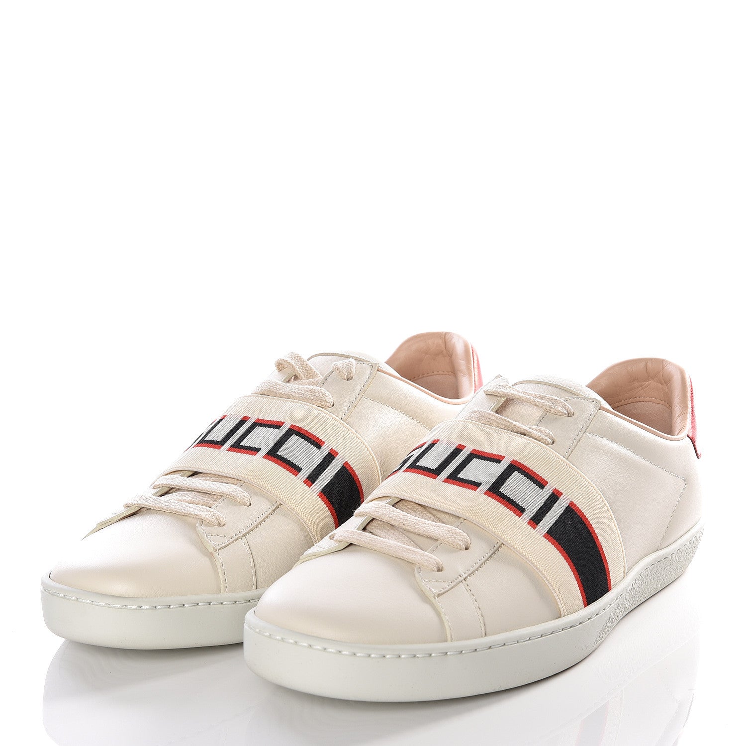 Gucci Calfskin Stripe Womens New Ace Sneakers 36.5 New Mystic White Ecru Red Flame 2 of 12