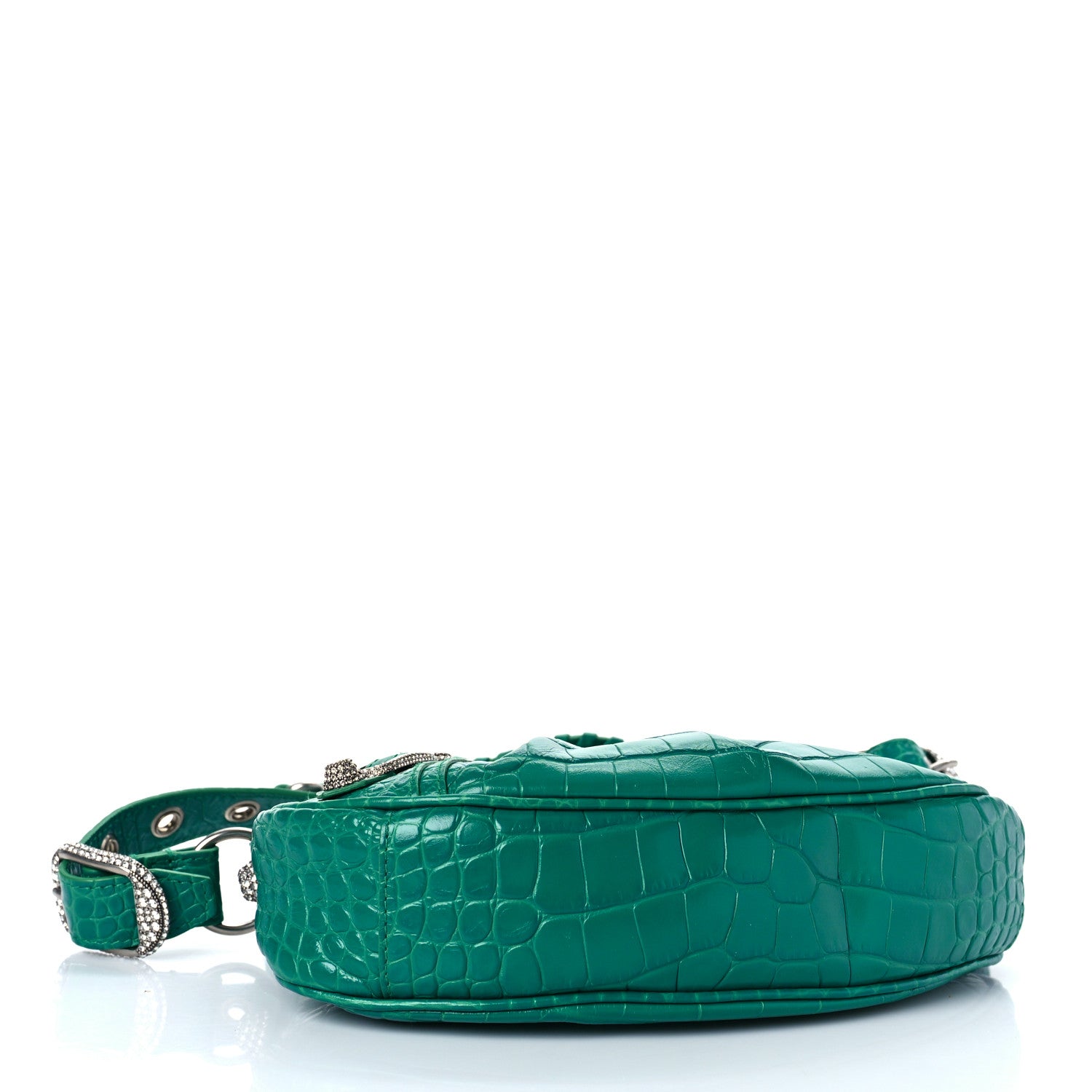 Balenciaga Extra Supple Calfskin Crystal Crocodile Embossed Le Cagole Shoulder Bag XS Jade 4 of 9