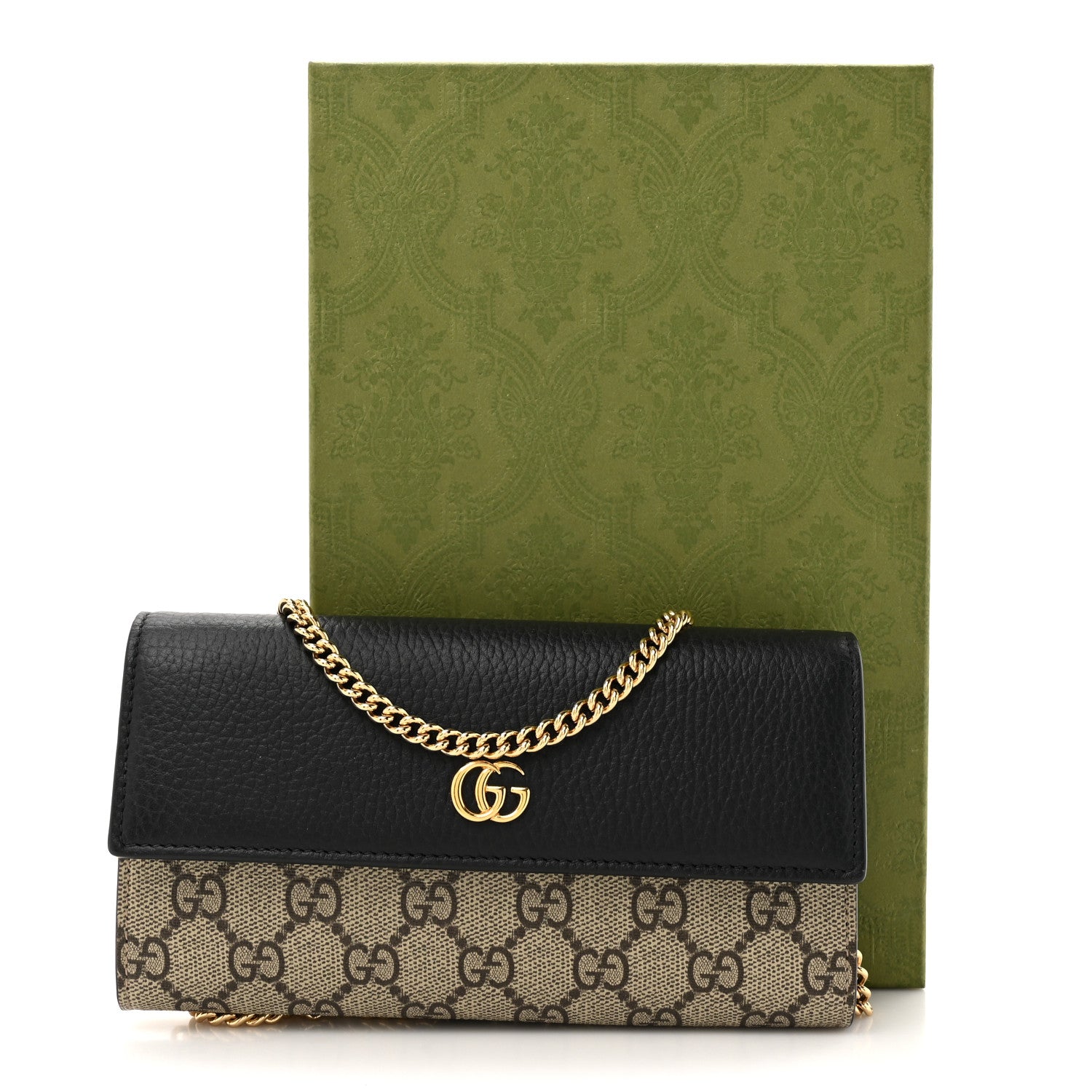 Gucci Dollar Calfskin GG Supreme Monogram Petite GG Marmont Wallet Chain Bag Black Beige Ebony 12 of 12