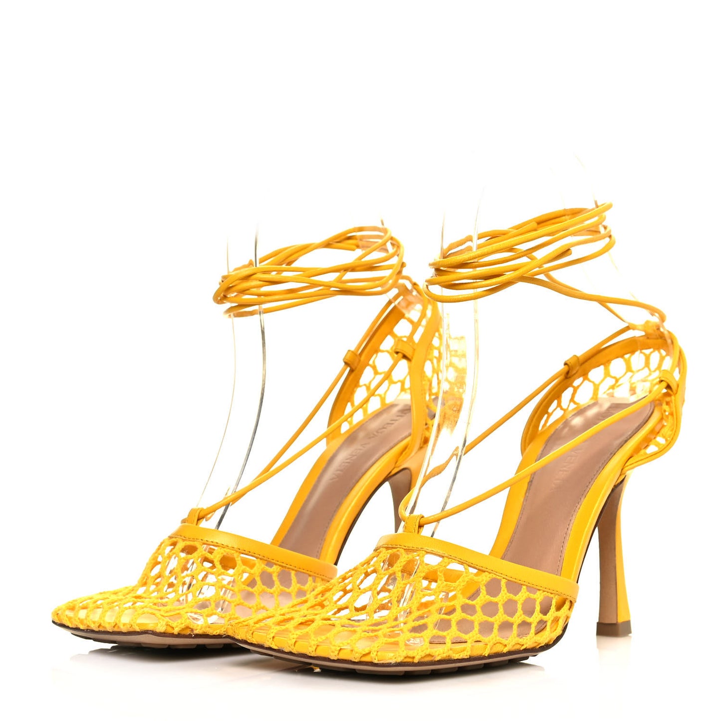 Mesh Nappa Stretch Ankle Tie Sandals 35 Egg Yolk