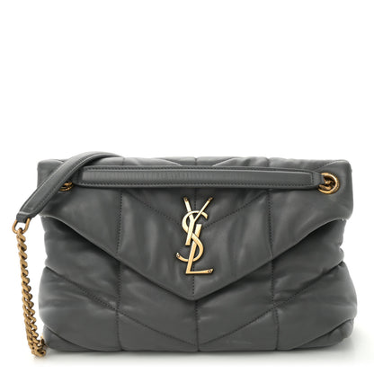 Saint Laurent Lambskin Quilted Small Loulou Puffer Monogram Chain Satchel Storm 1 of 11