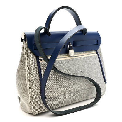 Hermes Vache Hunter Toile H Brides de Gala Herbag Zip Retourne 31 PM Bleu De France Ecru Black Bleu Saphir 7 of 21