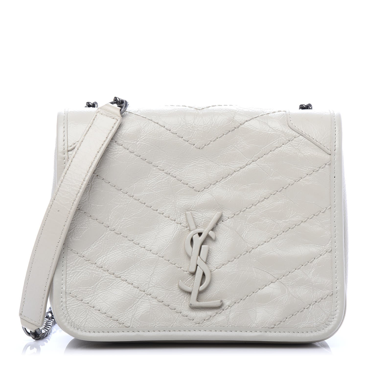 Saint Laurent Crinkled Calfskin Matelasse Monogram Niki Chain Wallet Crema Soft 1 of 11