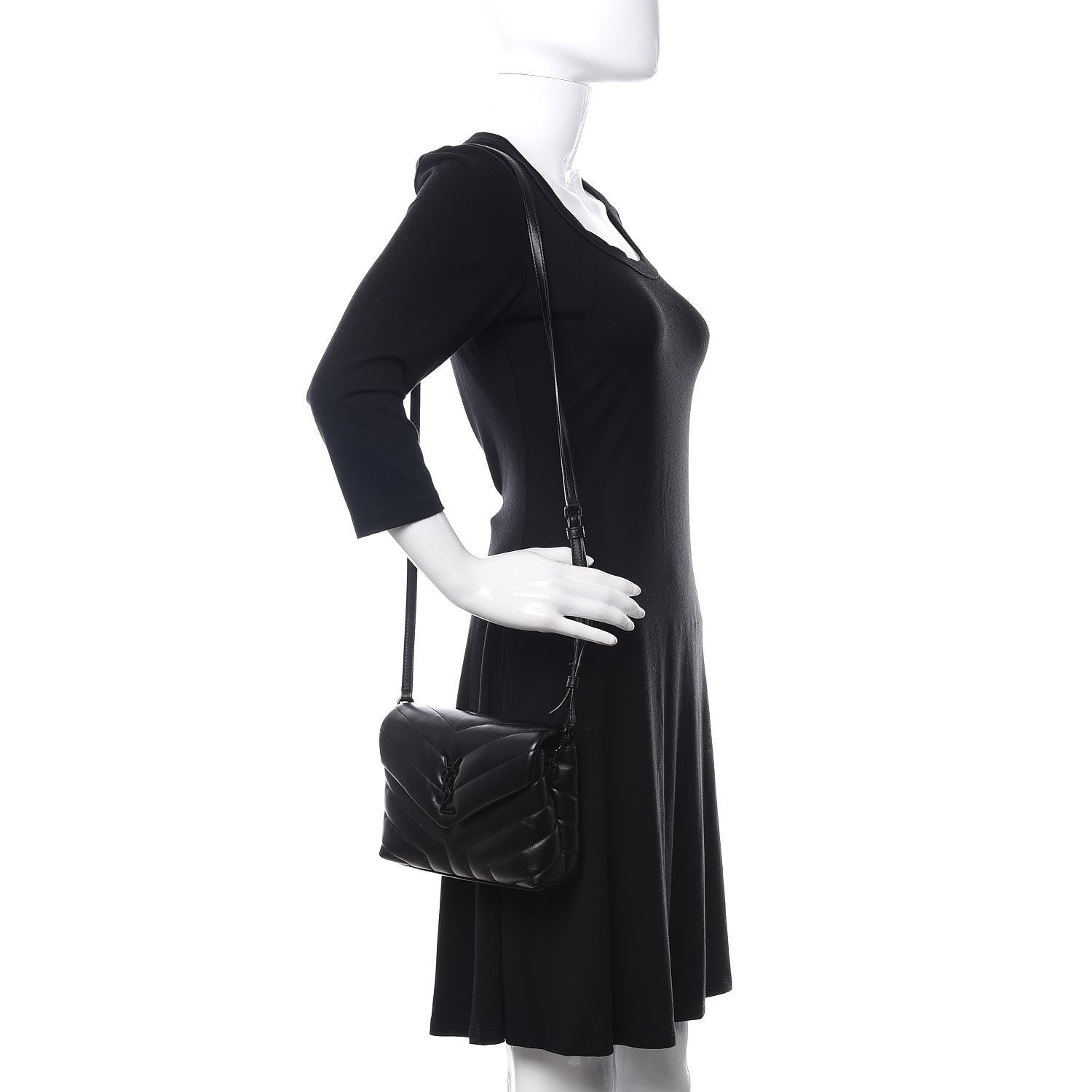 Saint Laurent Calfskin Y Quilted Monogram Toy Loulou Crossbody Bag Black 2 of 12