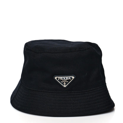 Prada Drill Nylon Metal Triangle Logo Mens Bucket Hat M Black 1 of 11