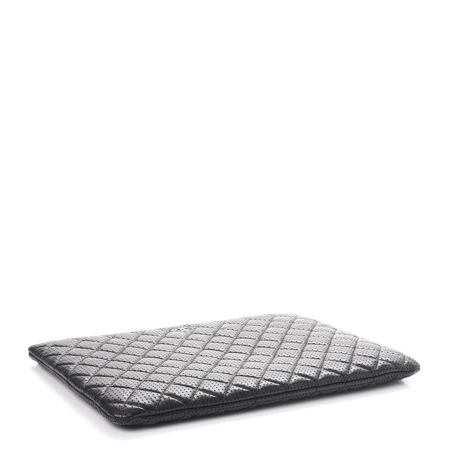 Chanel Perforated Lambskin Quilted Large Zip Pouch Black 4 of 9