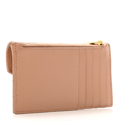 Saint Laurent Grain De Poudre Matelasse Chevron Monogram Compact Wallet Dark Beige 3 of 7