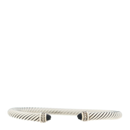 David Yurman Sterling Silver Diamond Black Onyx 5mm Cable Classics Bracelet 1 of 3