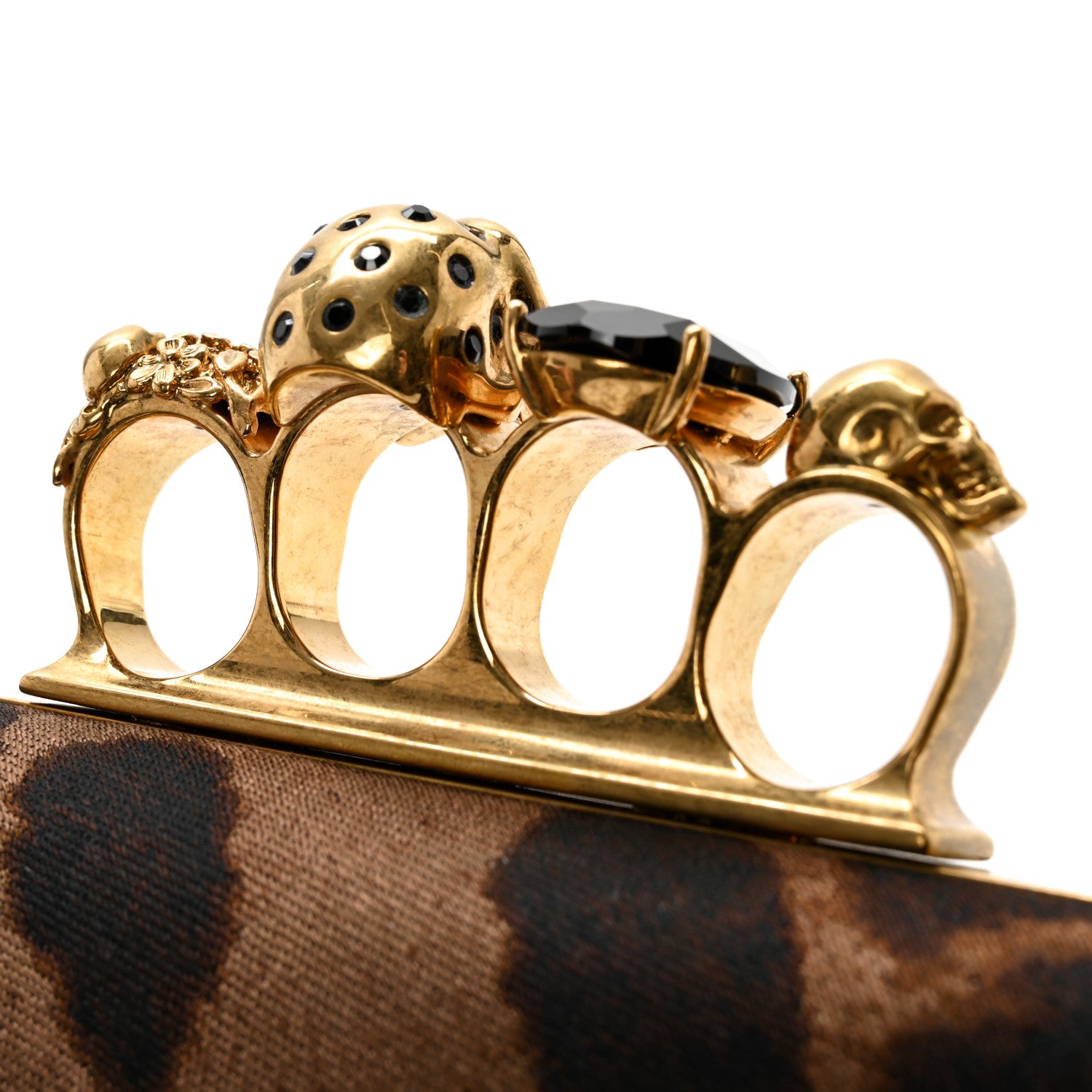 Alexander McQueen Silk Ocelot Print Skull Knuckle Box Clutch 8 of 9