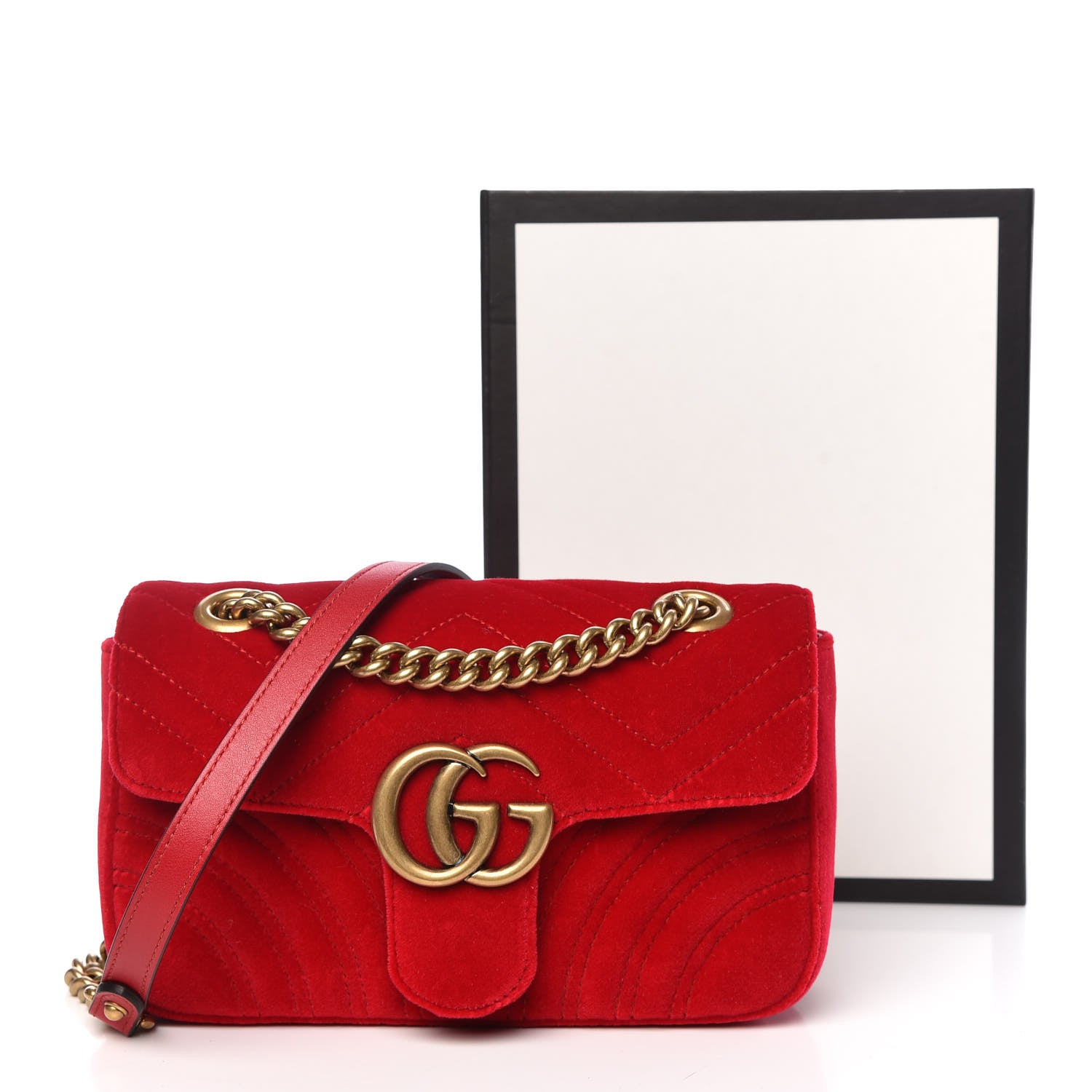 Gucci Velvet Matelasse Mini GG Marmont Shoulder Bag Hibiscus Red 11 of 11