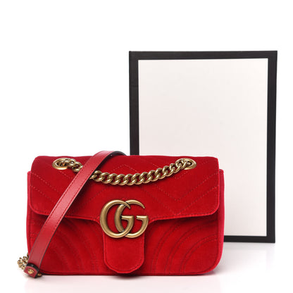 Gucci Velvet Matelasse Mini GG Marmont Shoulder Bag Hibiscus Red 11 of 11
