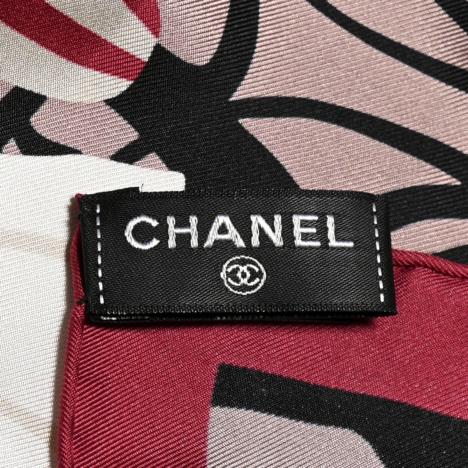 Chanel Silk CC Square Scarf Beige Black Dark Red 3 of 4