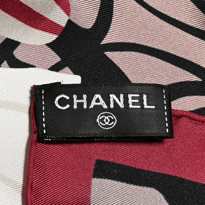 Chanel Silk CC Square Scarf Beige Black Dark Red 3 of 4