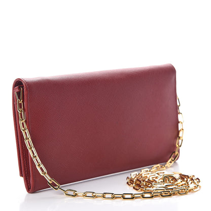 Prada Saffiano Metal Bar Chain Wallet Fuoco 3 of 12