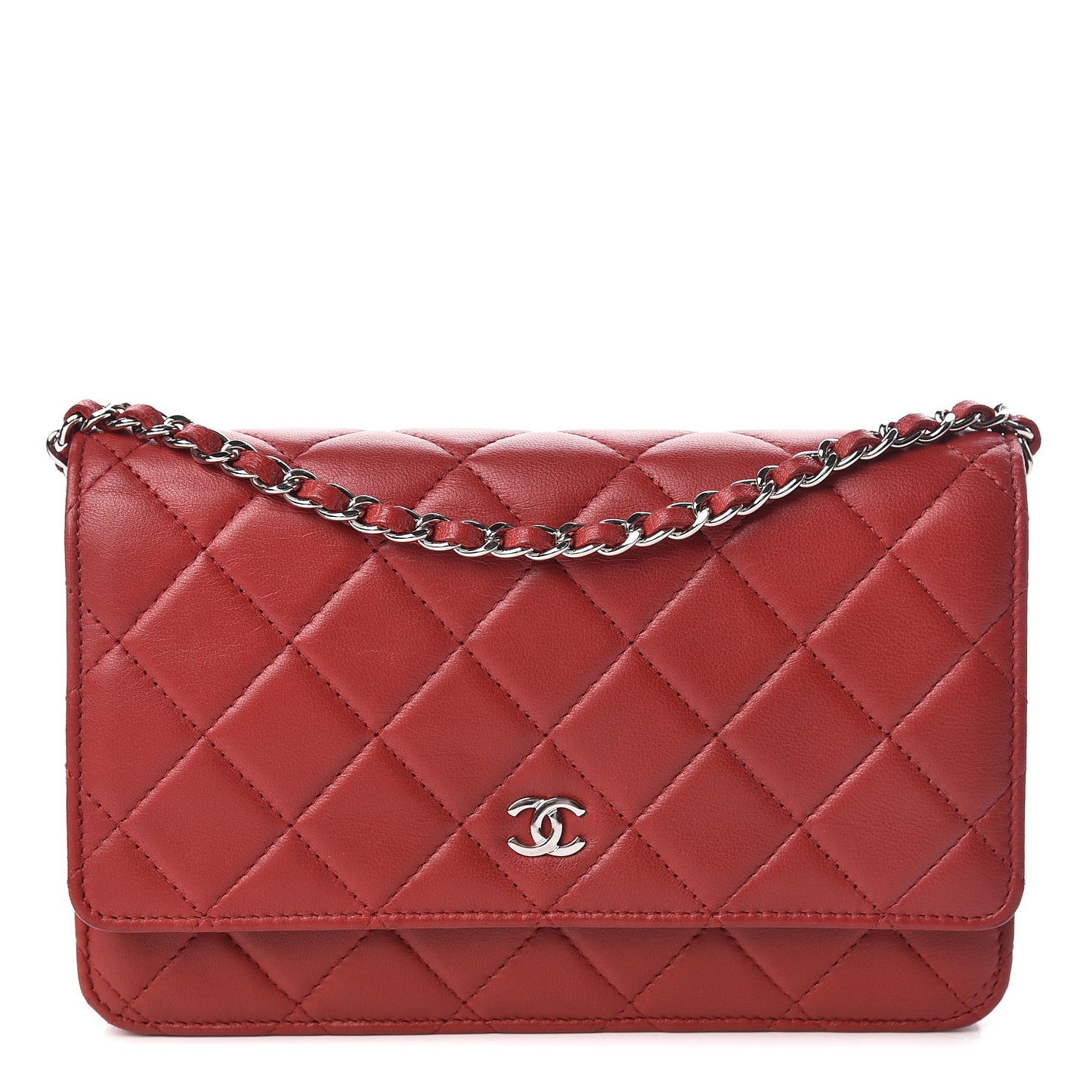 Lambskin Quilted Wallet On Chain WOC Red