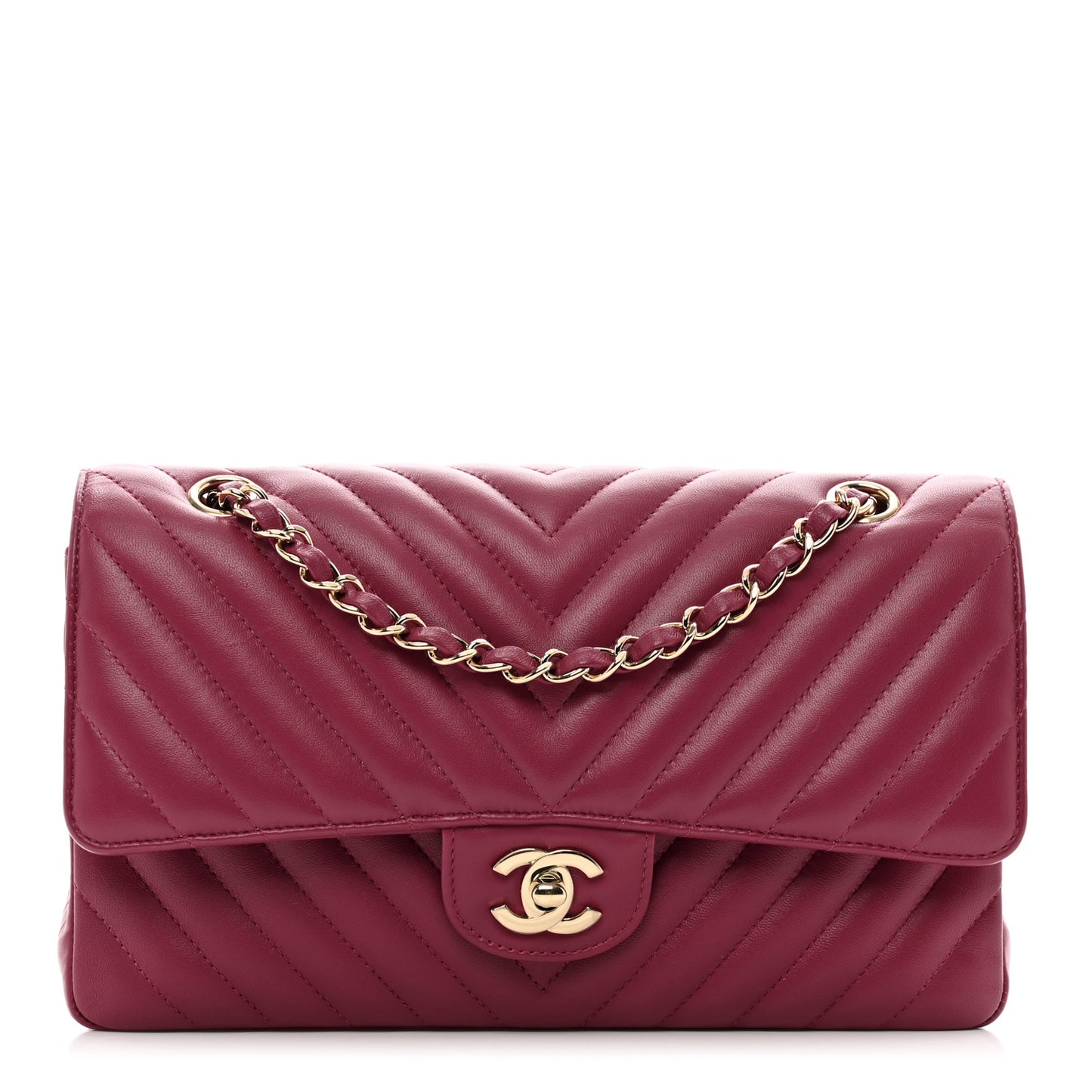 Lambskin Chevron Quilted Medium Double Flap Dark Pink