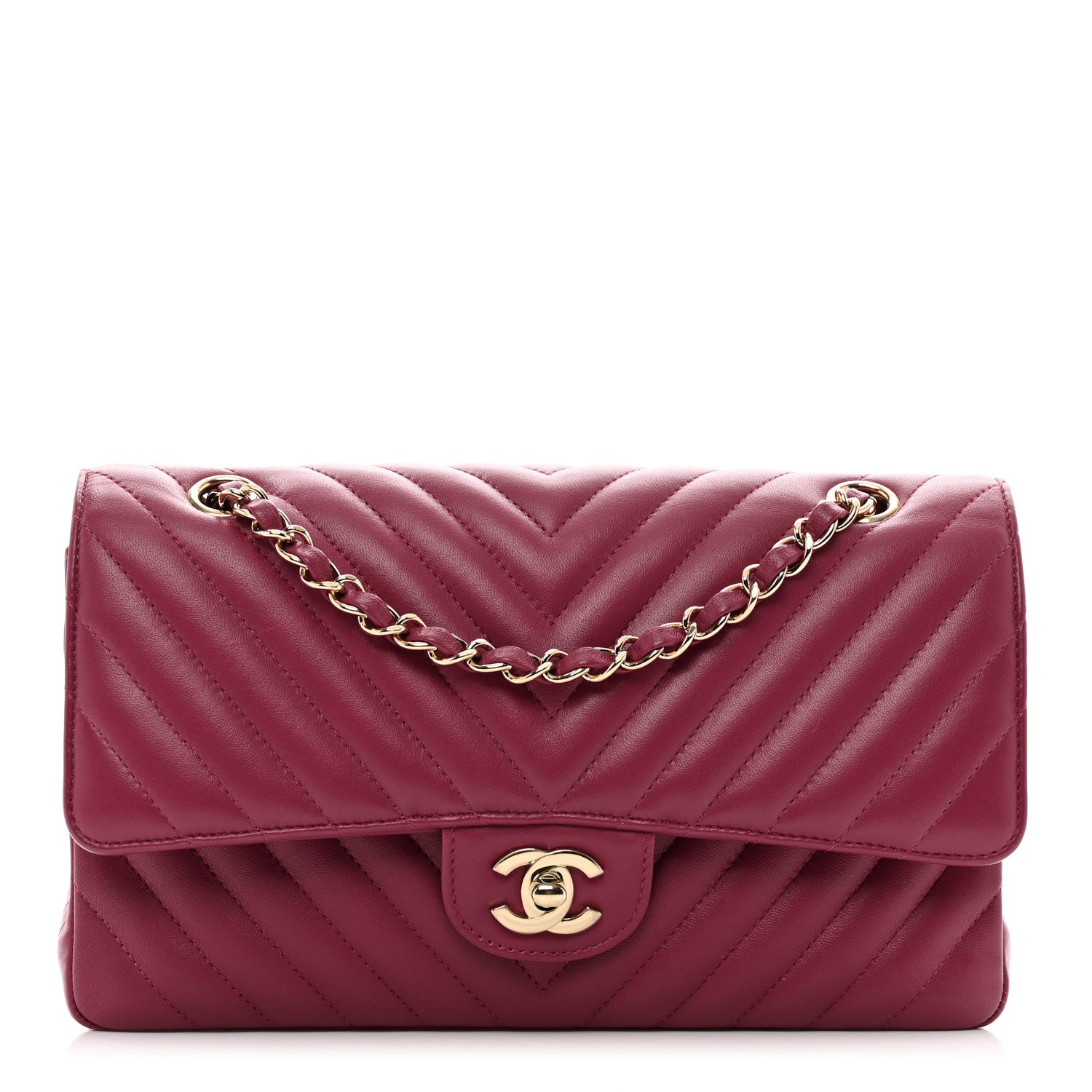 Chanel Lambskin Chevron Quilted Medium Double Flap Dark Pink 1 of 11