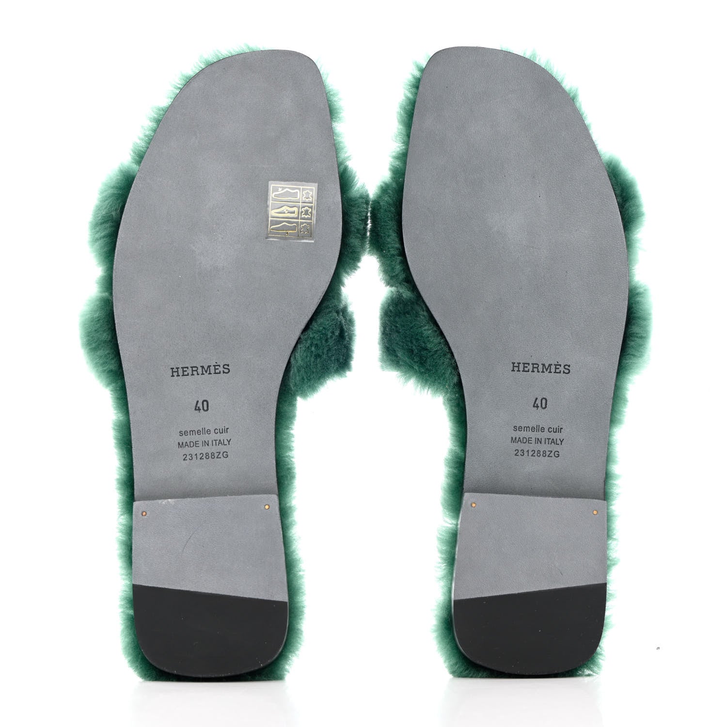 Hermes Woolskin Oran Sandals 40 Vert Anglais 5 of 8